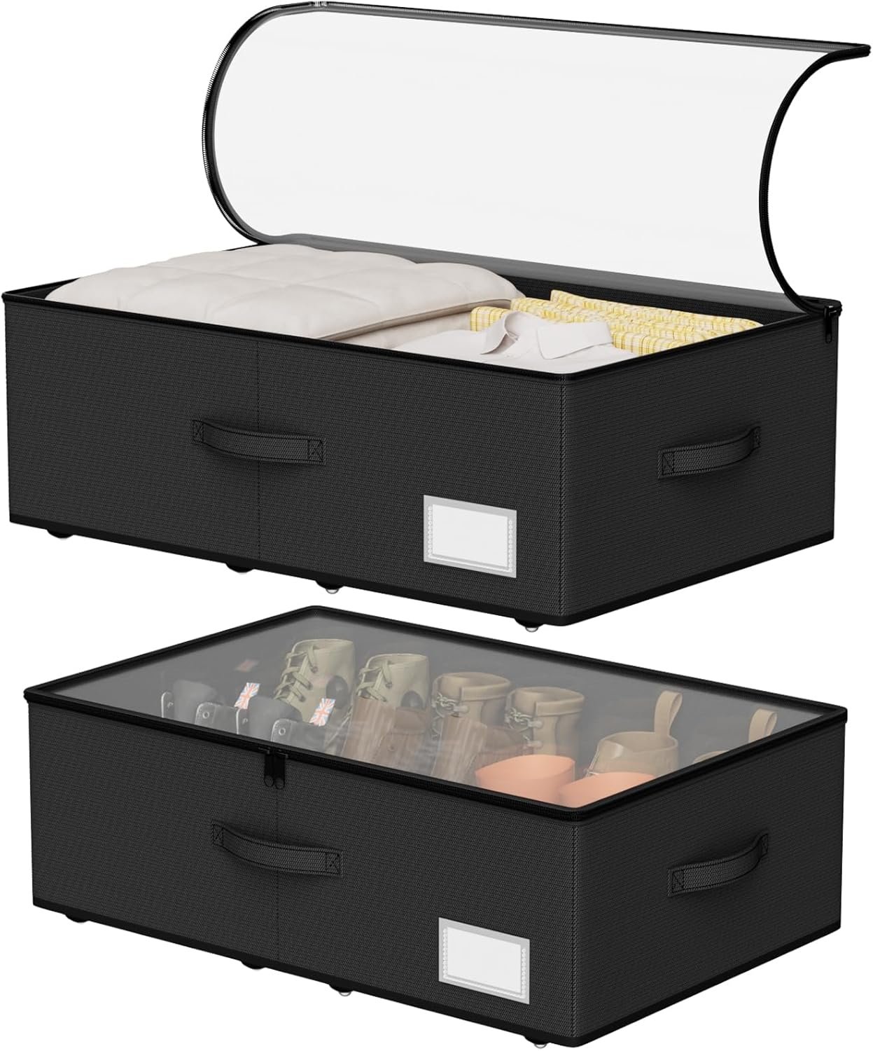 Under Bed Storage with Wheels,Under Bed Shoe Storage Organizers,Underbed Storage Bins,Rolling Under the Bed Storage Containers for Shoes Clothes in Dorm Bedroom,2 Pack（Black）