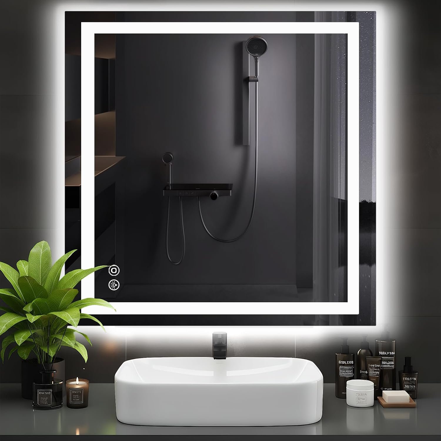 DUMOS 36.1″x36.1″ LED Bathroom Mirror, Smart Anti-Fog Bathroom Vanity Mirror with Front Light & Backlit, 3 Color Temperatures, Dimmable, Memory Function