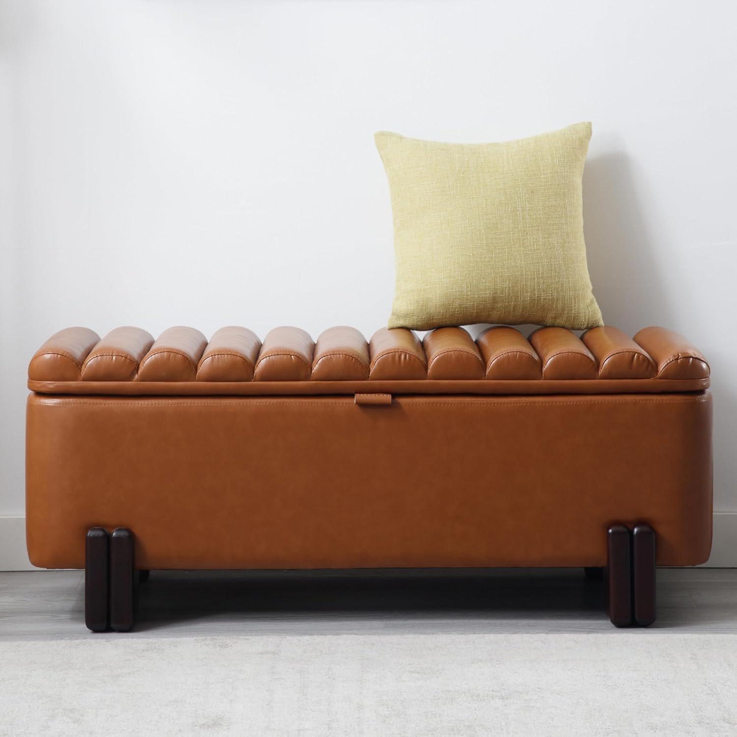 Modern Farmhouse Storage Bench for Bedroom Walk-in Closet Multi-Functional Narrow Entryway Bench Elegant End of Bed Bench with Storage for Living Room Hallway Boutique, Brown
