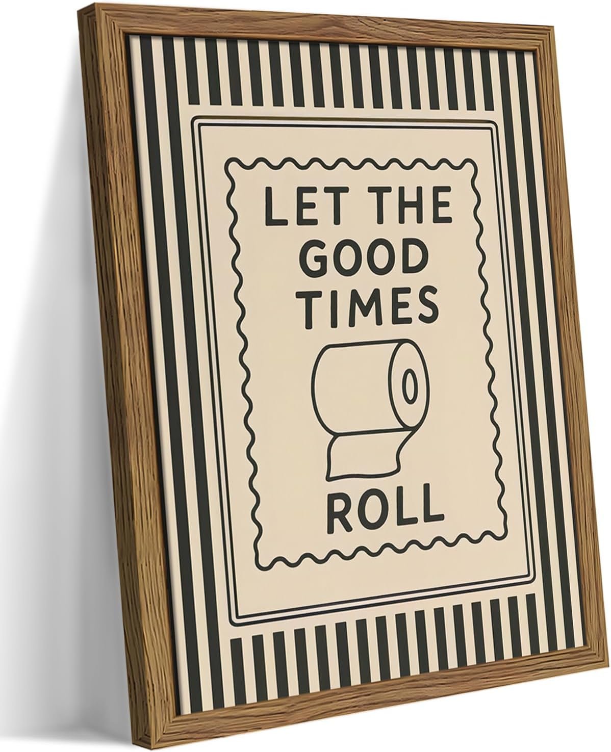 Framed Let The Good Times Roll Bathroom Print, Vintage Funny Toilet Quote Canvas Wall Art, Stripes Bathroom Picture Poster, Downstairs Toilet Painting Wall Decor 8×10 inch