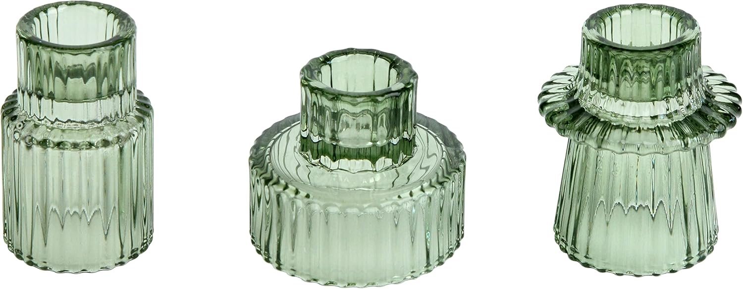 Vixdonos Taper Glass Candlestick Holders Tealight Candle Holders for Table Centerpieces, Wedding Decor and Dinner Party (3 Pcs, Green)