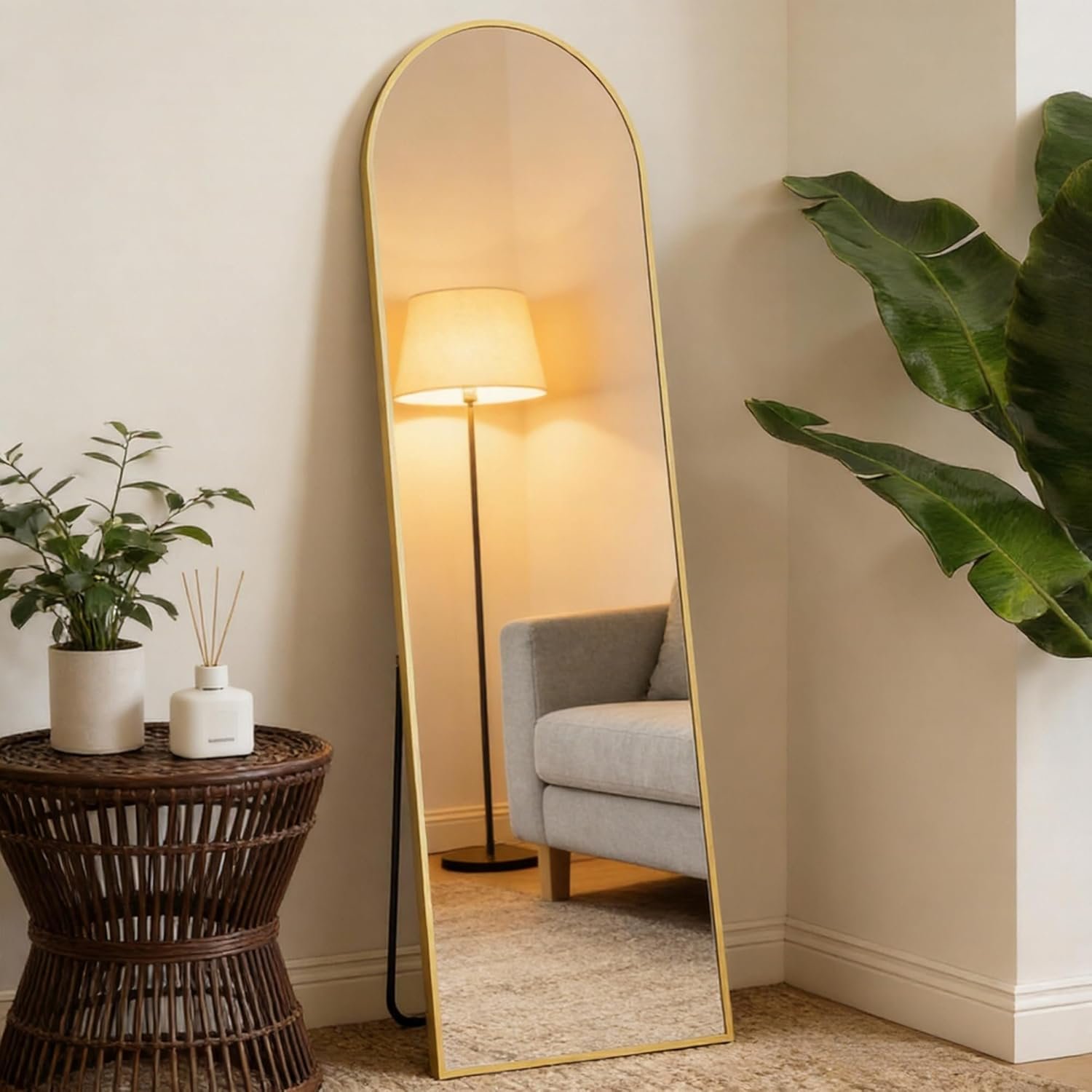 NEWBULIG 59″x16″ Arched Full Length Mirror, Full Body Floor Mirror, Gold|Aluminum Alloy Thin Frame, Wall or Standing Mirrors for Bedroom, Living Room, Dressing Room