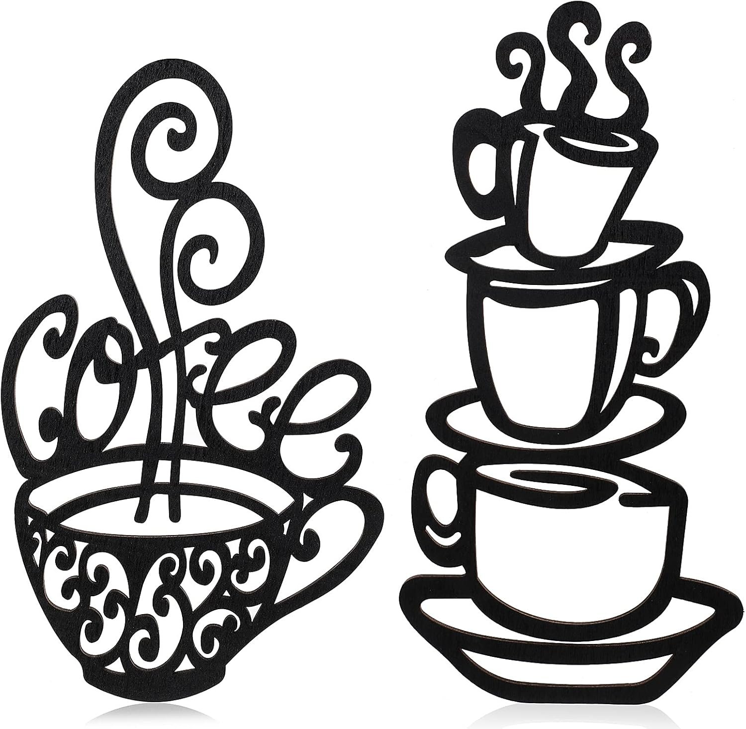 Jetec 2 Pieces Coffee Wall Decor Black Cup Silhouette Kitchen Wall Art Decor Coffee Bar Accessories