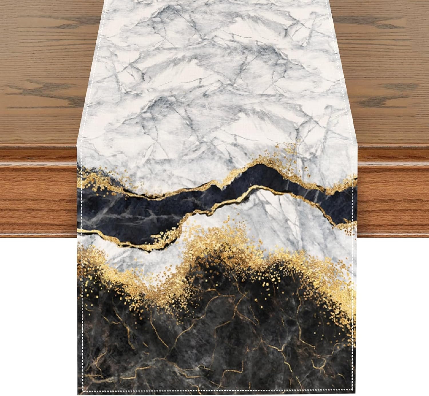 Black and White Marble Table Runner 13×72 Inch Modern Abstract Art Painting Kitchen Dinning Table Decoration for Home Party Decor