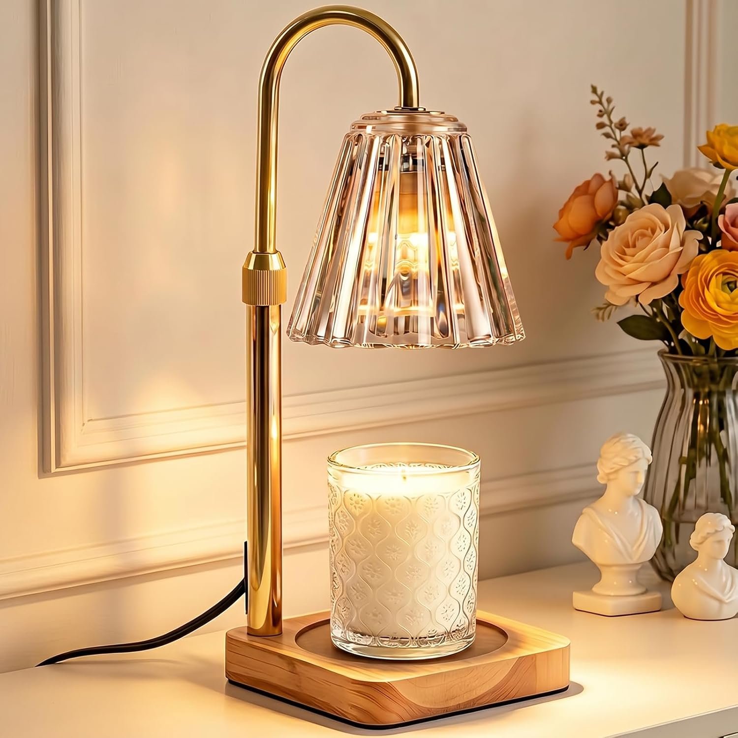 Marycele Candle Warmer Lamp with Timer & Dimmer – Mothers Day Gifts for Women Mom Her, Aesthetic Office Home Decor, Adjustable Height Wax Melter for Candle Jar & 3-Wick Candles (2 Bulbs Included)