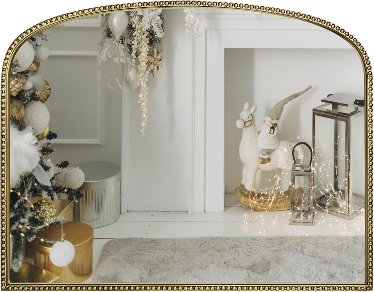 Antique Gold Arched Wall Mirror – 36″x28″ with Metal Beaded Frame | Decorative Accent Mirror for Fireplace, Bedroom, Living Room, Dresser, Mantle