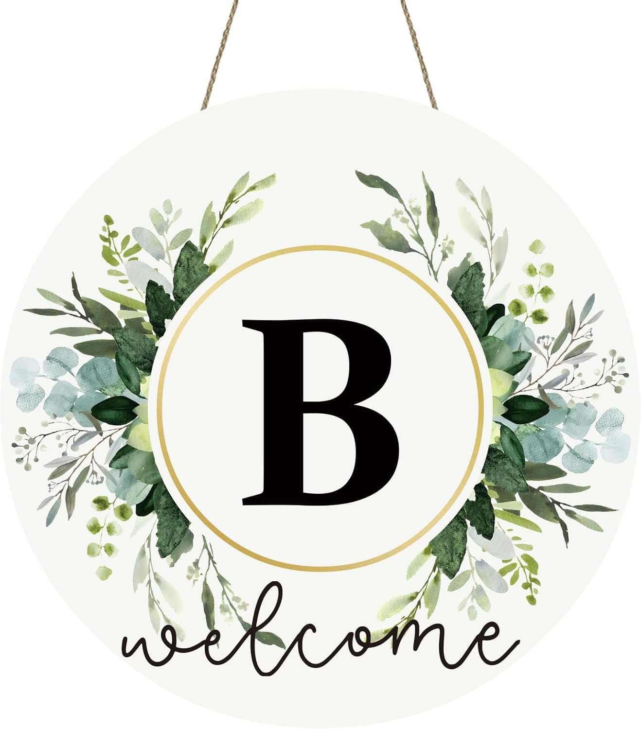 Monogram Letter B Wreaths for Front Door Wreath Wooden Welcome Sign for Front Door Decor Floral Family Last Name Initial House Warming Spring Summer Porch Rustic Wall Home Kitchen Boho Decorations