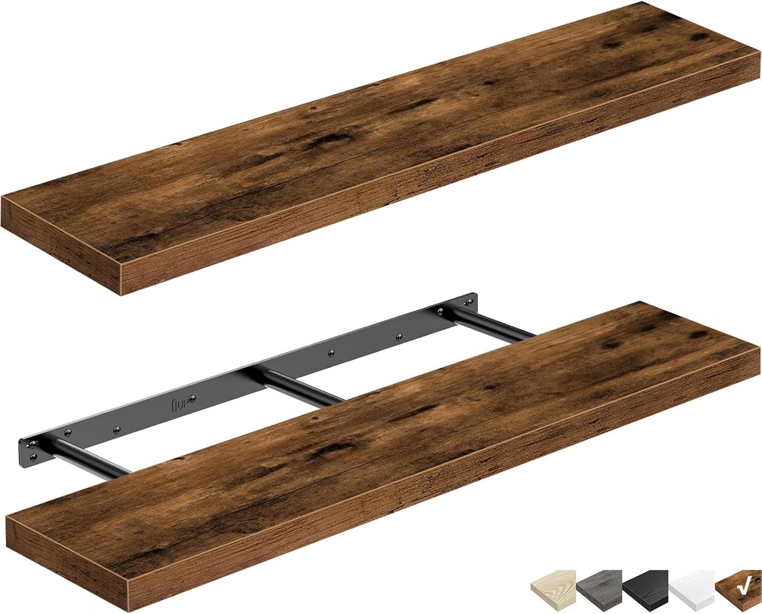 QEEIG Floating Shelves for Wall 35.4″ Long – Wall Mounted Shelf Bathroom Kitchen Living Room Bedroom Farmhouse Home Decor Display Bookshelf Large 35.4 x 9.3 inch Set of 2, Rustic Brown (008-90BN)