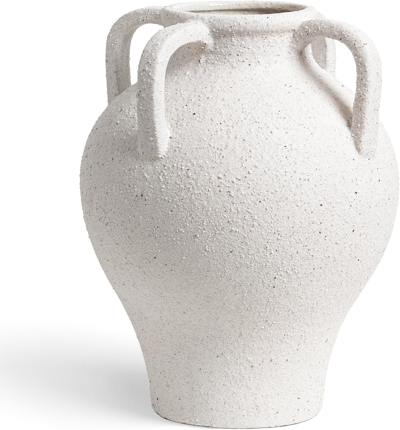 Large White Ceramic Vase – 10.8 Inch Rustic Farmhouse Vase with Handles for Home Decor, Vintage Tall Vases for Living Room, Table, Bathroom, Holiday & Weddings (Rock Sand White)