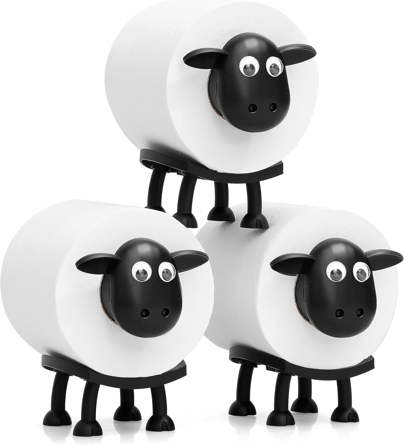 VELENTI Sheep Toilet Roll Holder – Funny Toilet Paper Holders Free Standing Cute Bathroom Decor – Premium 3D Printed Black Sheep Loo Rolls Holder – Hilarious Tissue Paper Roll Storage – Set of 3