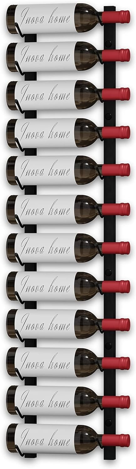 Wine Rack Wall Mounted, Premium Black 12 Bottle Wall Wine Rack, Metal Wine Rack for Wine Display, Wall Racks for Wine Storage, Hanging Wine Shelf for Home Bar, All Mounting Hardware Included