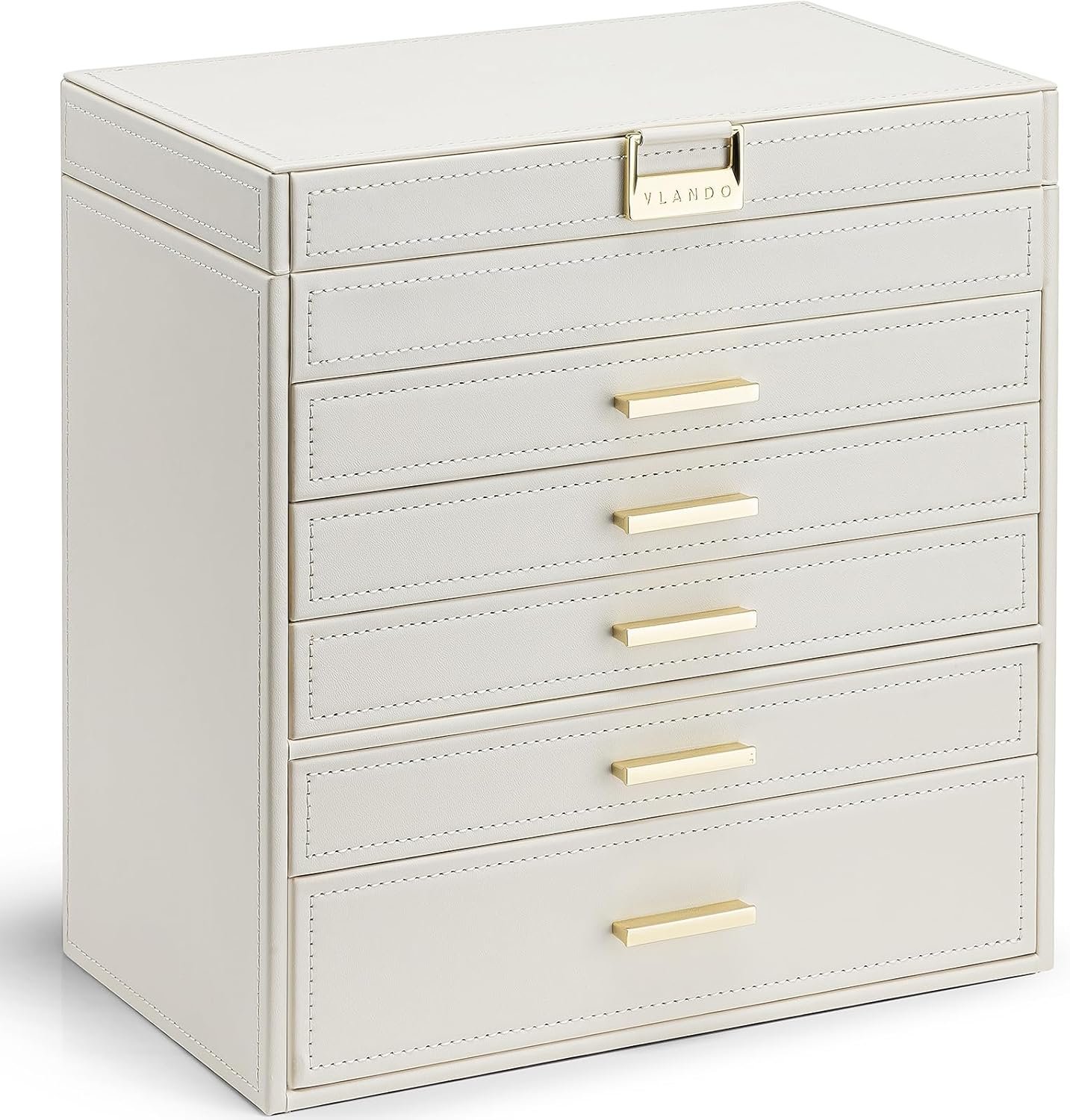 VLANDO 6 Layer Large Jewelry Box – Jewelry Holder Organizer, Jewelry Box Organizer for Drawer Necklace Ring Bracelet and Watch, Birthday Gift for Loved Ones – Beige