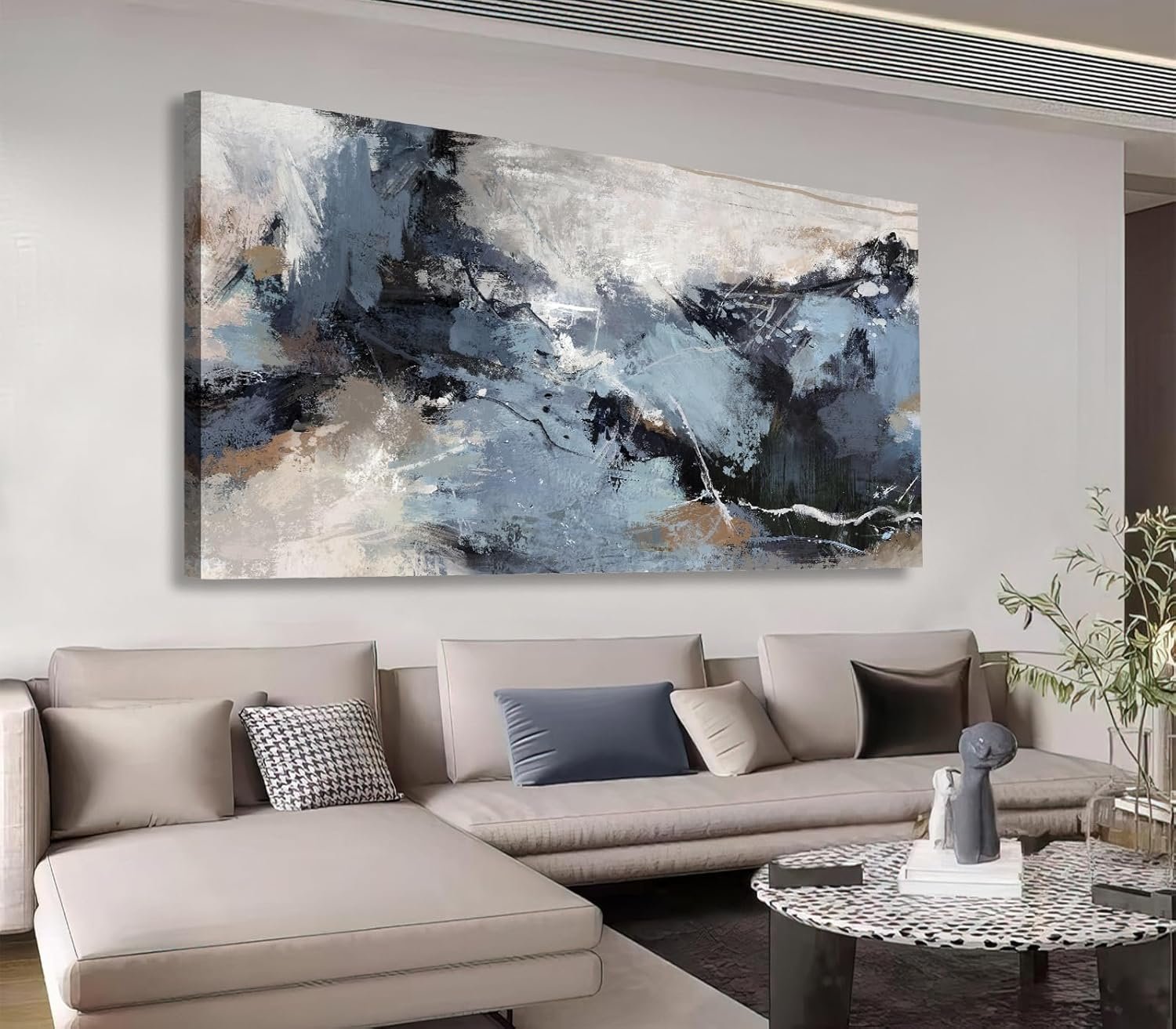Shoci Large Abstract Wall Art – Black Blue Canvas Pictures Aesthetic Gray Brown Painting Prints Decor Modern Abstract Ink Artwork Wall Art for Living Room Bedroom Home Office Decoration 20″ X 40″