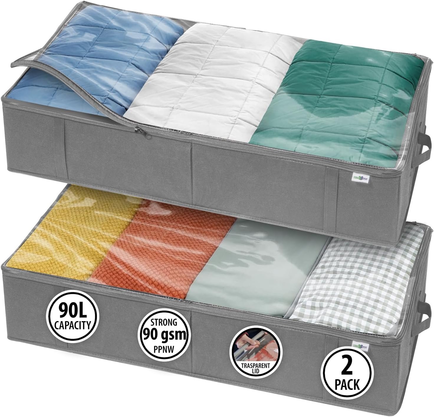 StorageExpert Closet Organizers and Storage – Maximize Space with Under Bed Storage Containers & Clothes Storage – Ideal Closet Organizer, Toy Storage Organizer & Underbed Storage (Grey, 2 Pack)