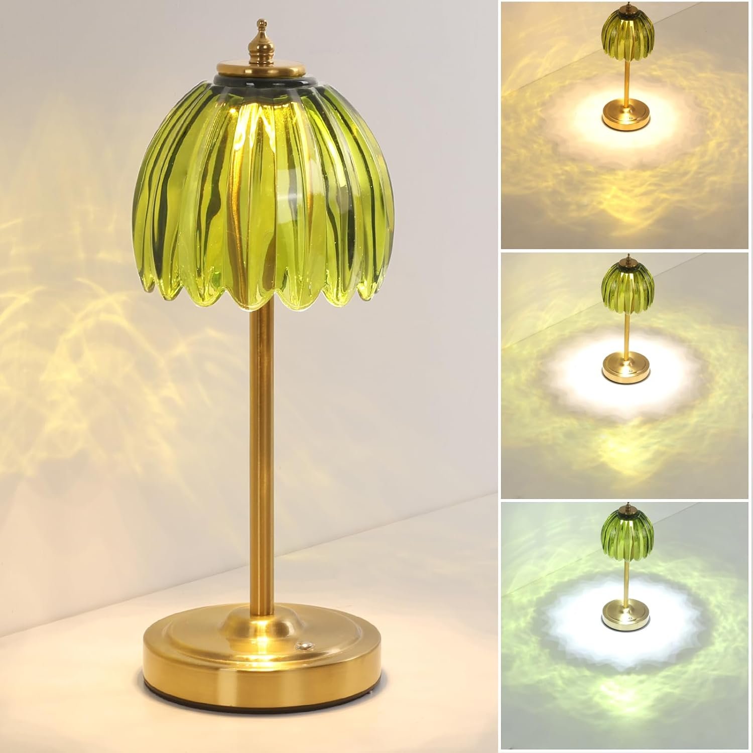 Shenmoyl Tulip Table Lamp with 5000mAh Battery & Touch Control, Cordless Table Lamp with 3 Colors, Dimmable Rechargeable Table Lamps for Bedroom, Nightstand, Living Room, Entryways (Green Tulip)