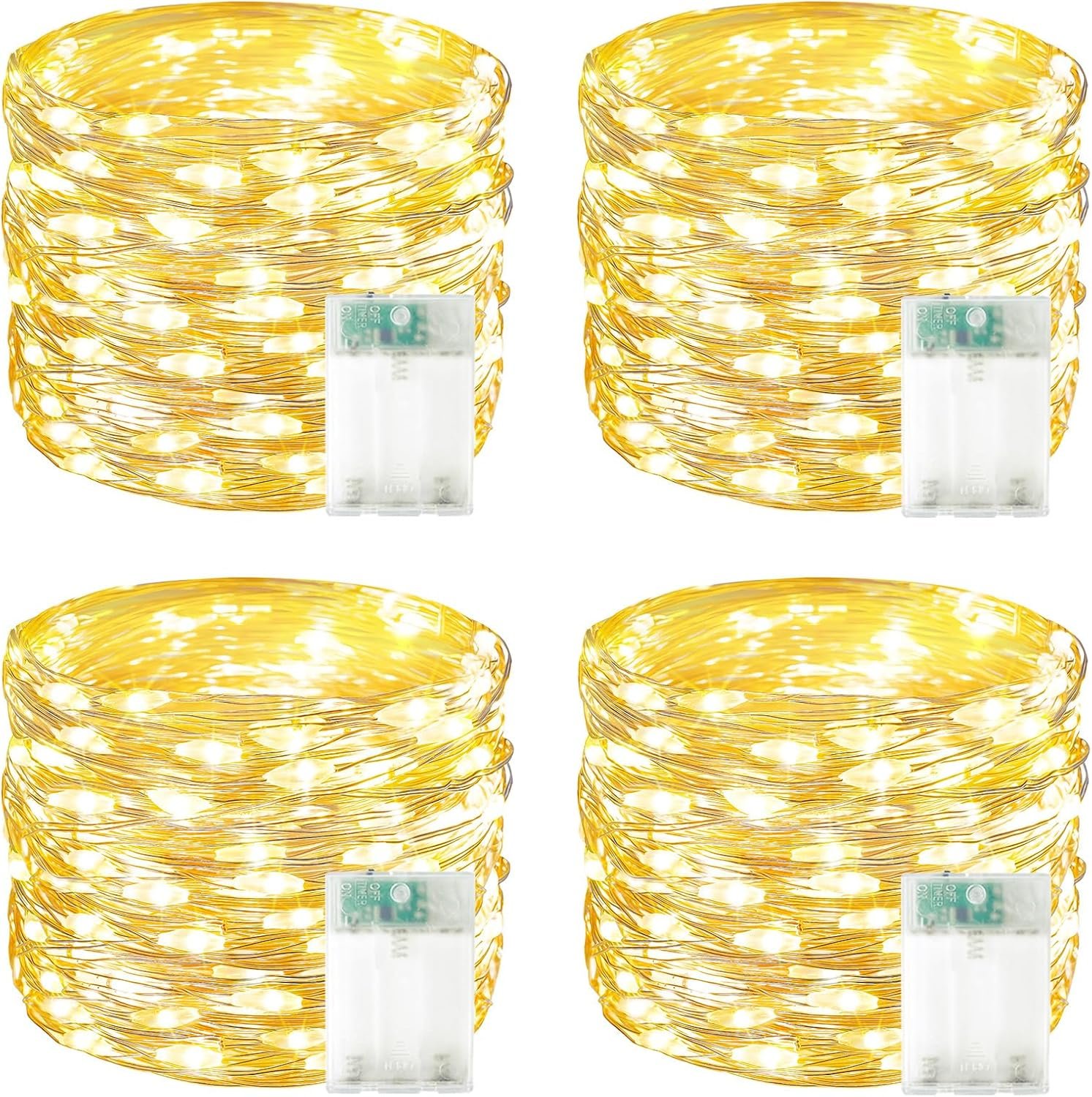 4 Pack 60 LED Fairy Lights Battery Operated with Timer, 20FT Waterproof String Lights Indoor Outdoor, Cuttable Battery Light for Home Bedroom Wedding DIY Centerpiece Christmas Decorations (Warm White)