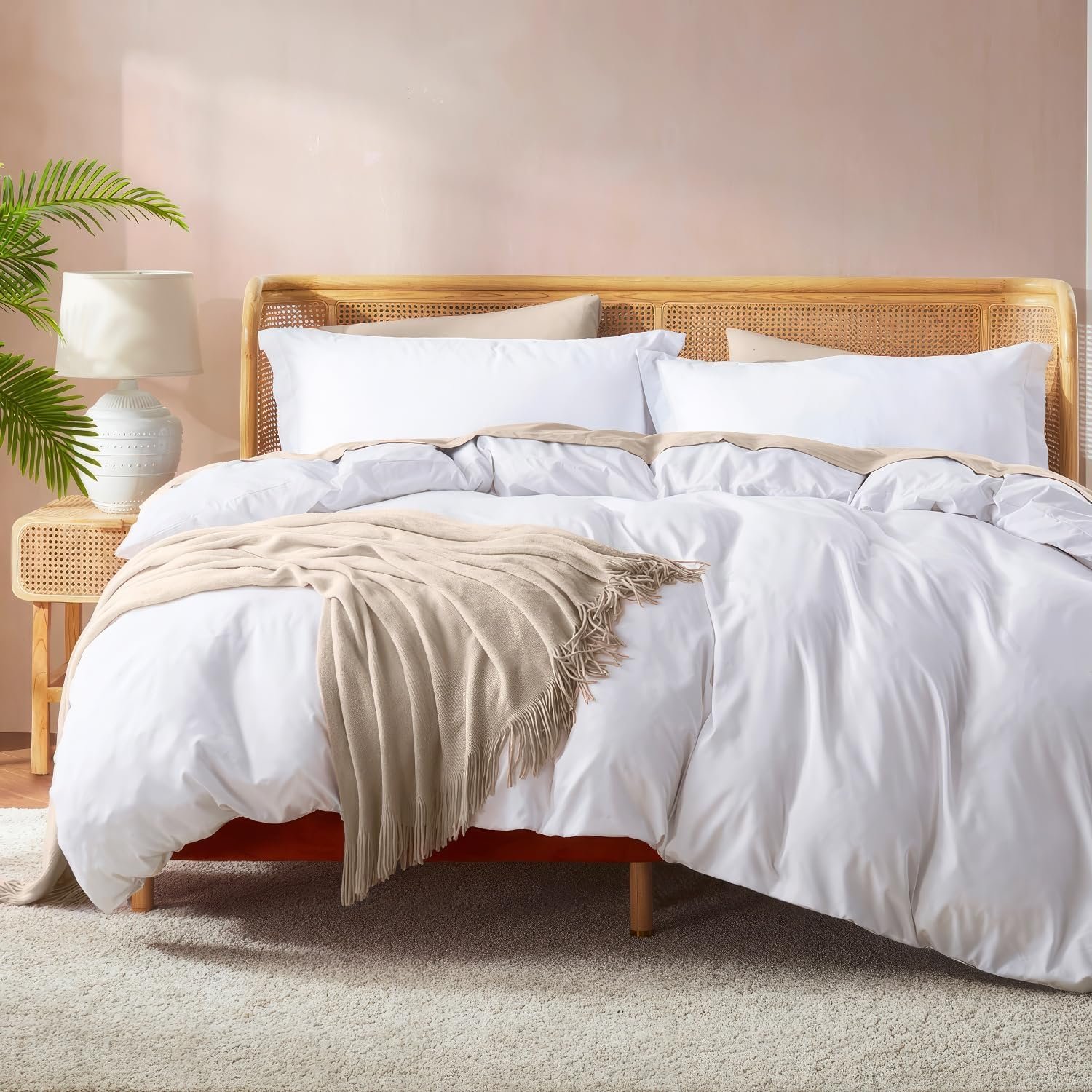 Nestl White Duvet Cover Queen Size – Soft Double Brushed Queen Duvet Cover Set, 3 Piece, with Button Closure, 1 Duvet Cover 90×90 inches and 2 Pillow Shams