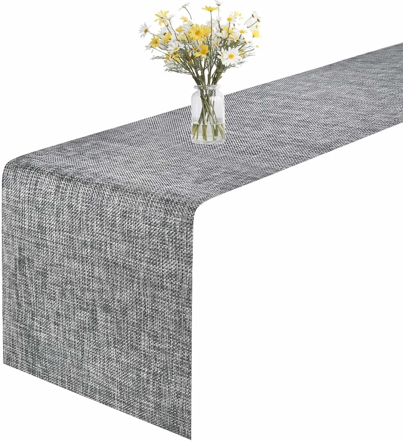 GIVERARE Table Runner, 12x53in Heat-Resistant Woven Vinyl Long Tabletop, Non-Slip Washable PVC Table Runners, Easy to Clean Premium Plastic Dresser Cover for Wedding, Decor, Home, Art (Black+Gray)