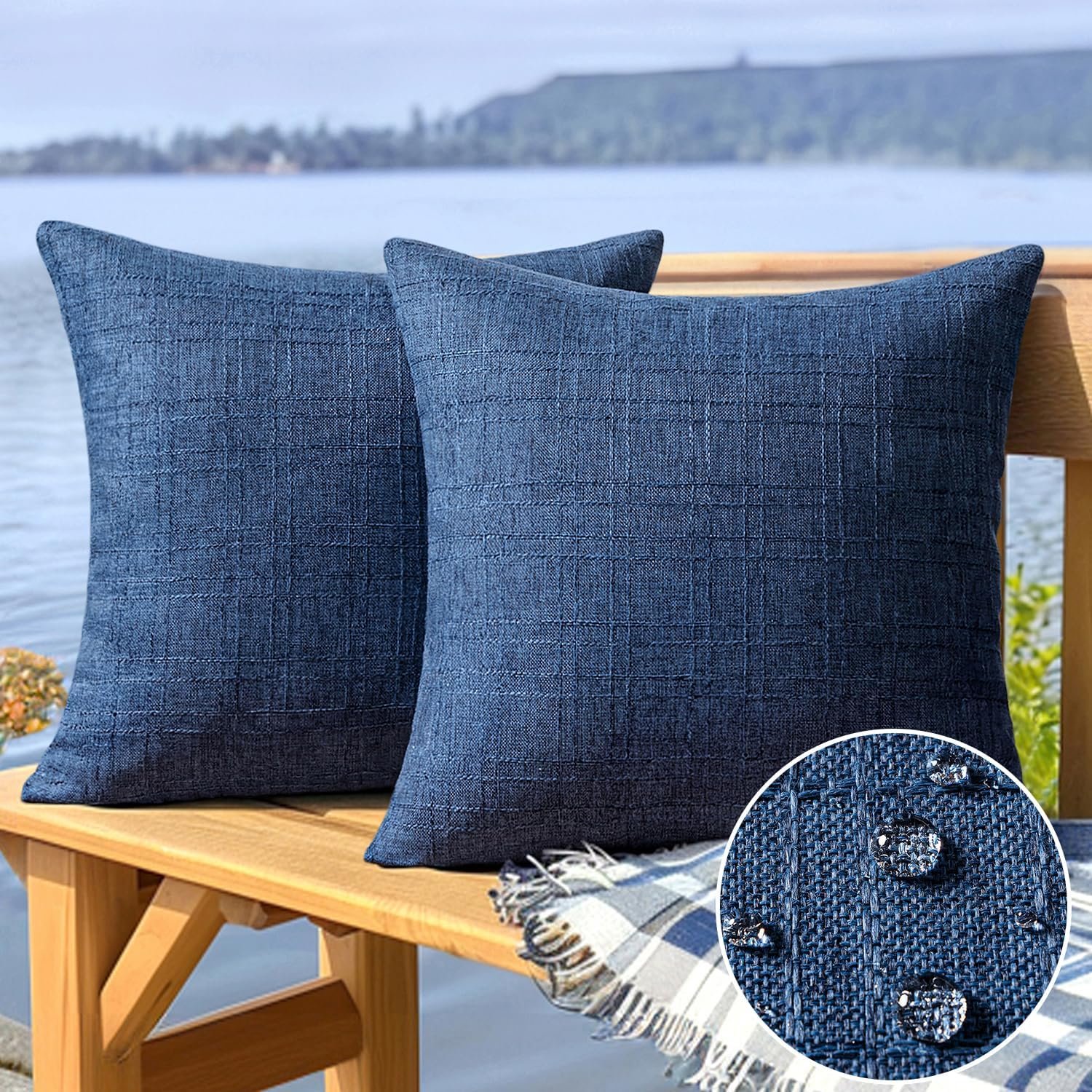 MIULEE Outdoor Waterproof Throw Pillow Covers Decorative Farmhouse Water Resistant Cushion Covers for Tent Patio Garden Couch Sofa Pack of 2, 18×18 Inch Navy Blue