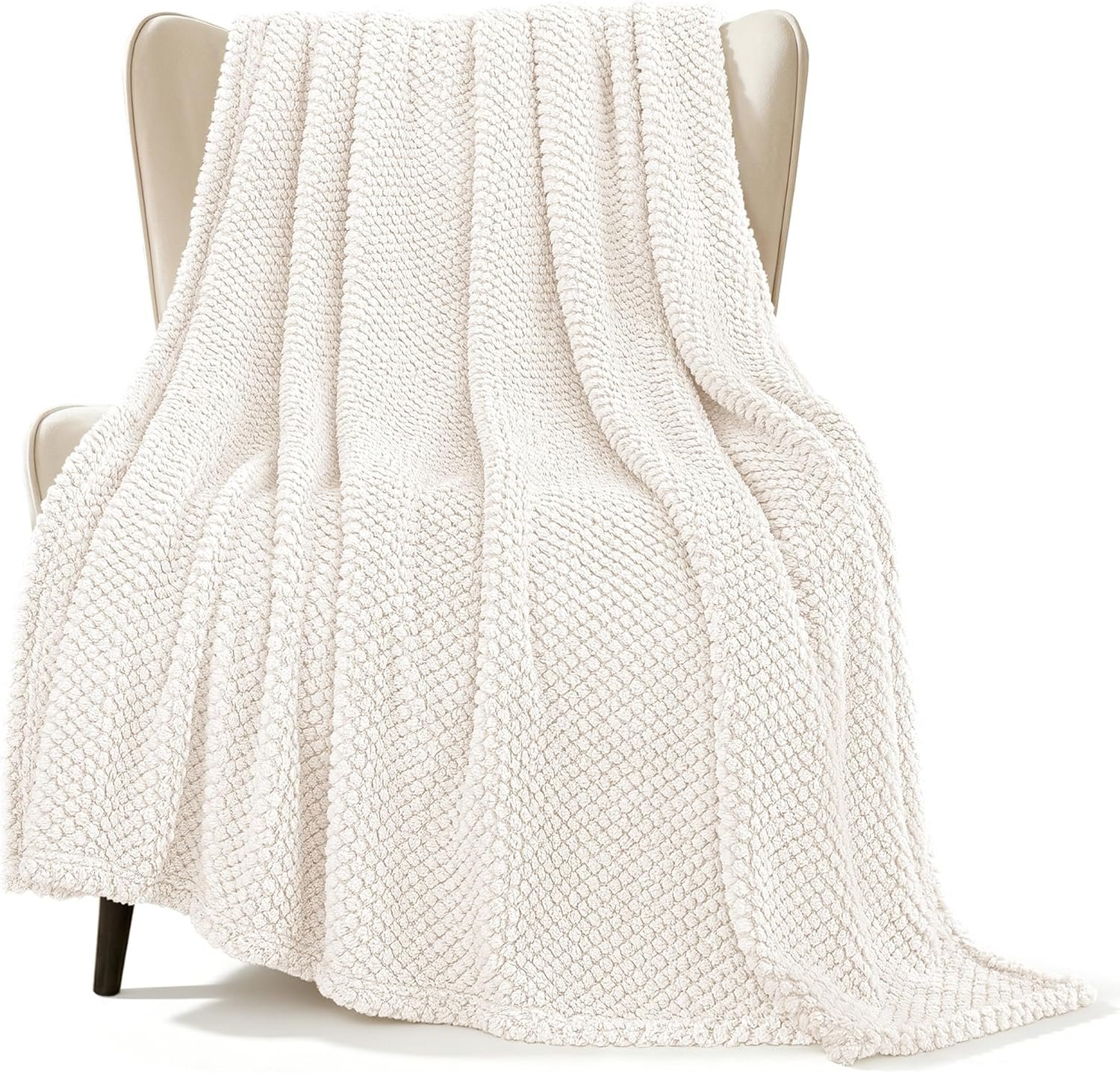 Whale Flotilla Extra Large Fuzzy Fleece Throw Blanket for Couch, 50×70 Inch Fluffy Warm Soft Jacquard Blankets for All Season, Lightweight and Cozy, Ivory