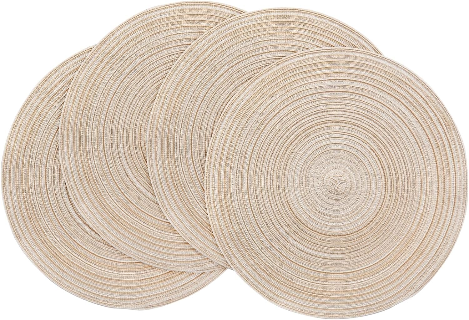 Floroom 15 Inch Round Braided Placemats Set of 4, Washable Heat Resistant Cotton Polyester Circle Place Mats for Kitchen Dining Table – Canvas Beige