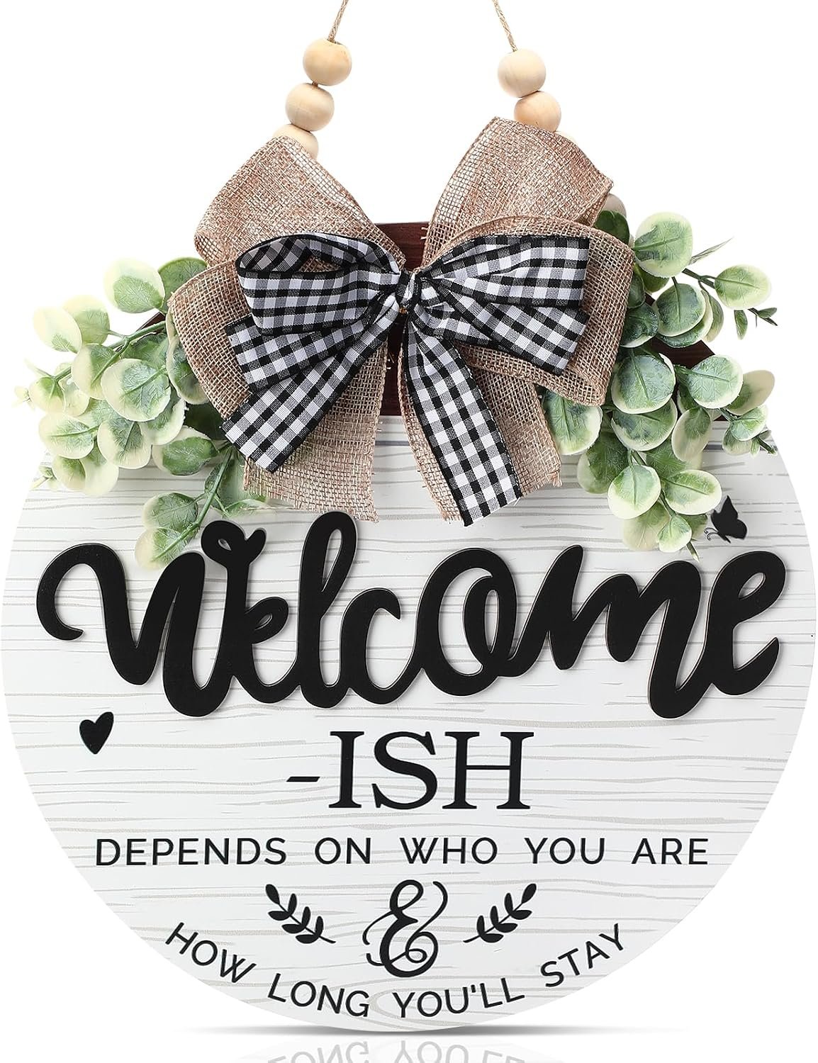 3D Welcome Sign for Front Door- Funny Welcome-ish Wreaths Farmhouse Door Sign for Front Porch Decor，Wooden Door Decorations outdoor Hanging Home Signs