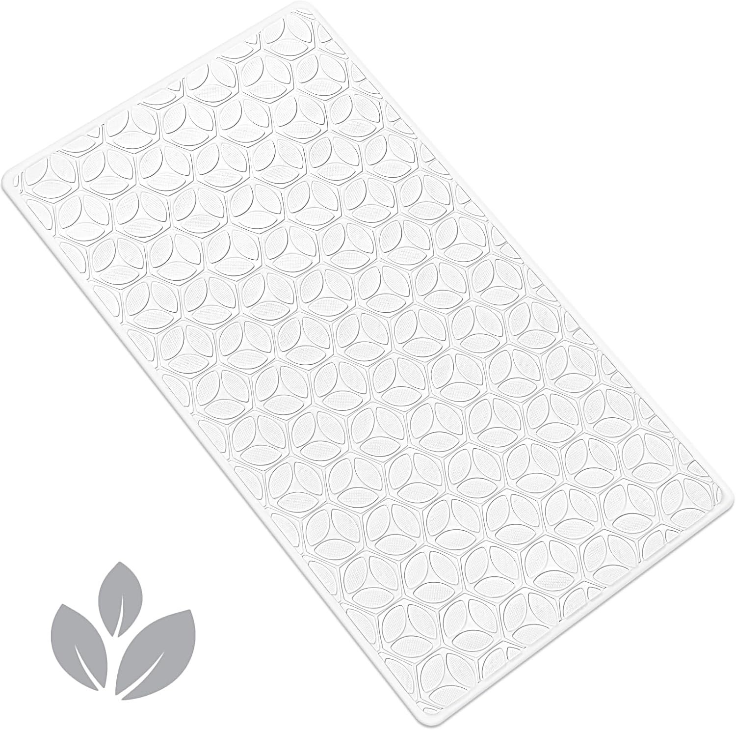 Bathtub Mat Non Slip with Suction Cups – 100% Rubber Bathroom Mat Textured for Bath Tub Shower Safety – Soft on Touch – BPA/PVC Free – Pet Dog Bath Mat – Machine Washable – 16 × 28 Inch（White）