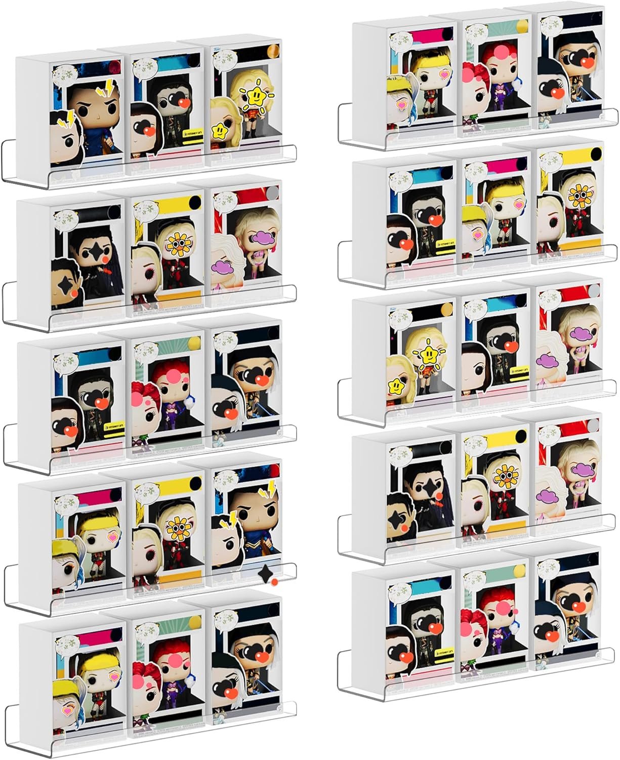 upsimples 10 Pack Acrylic Shelves Wall Organizer and Storage, 15″ Display Shelf for Figure, Toy Cars, Perfume, Kids Bookshelf for Bedroom, Nursery, Craft Room, Clear