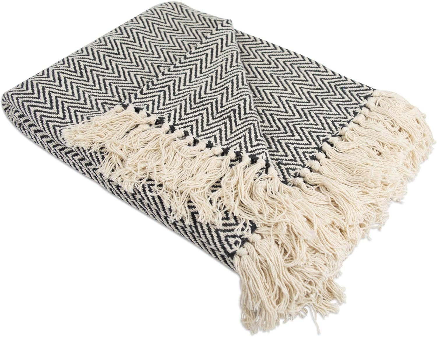 DII Chevron Throw Collection Handloomed Cotton, 50×60, Black