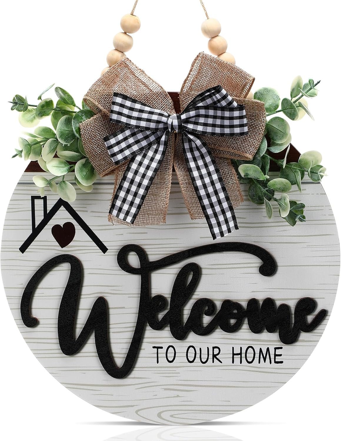 12 Inch 3D Welcome Sign for Front Door- Farmhouse Welcome Door Sign for Front Porch Decor，Wooden Door Decorations Outdoor Hanging Home Signs，Door Wreaths for Front Door Outside All Season