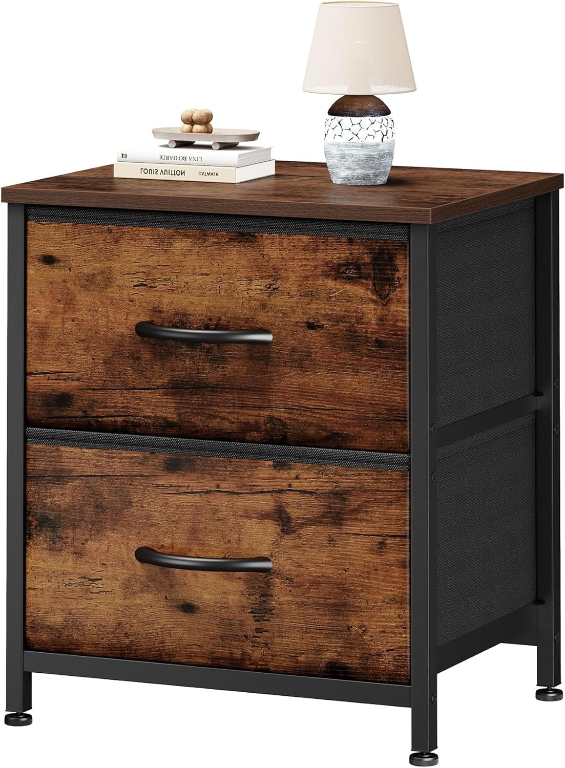 Sweetcrispy Nightstand with 2 Storage Drawers, 20″ Height Small Bed Side Furniture End Table, Wooden Top Fabric Cabinet Kids Night Stand Mini Dresser for Bedroom, Closet, Entryway, Dorm