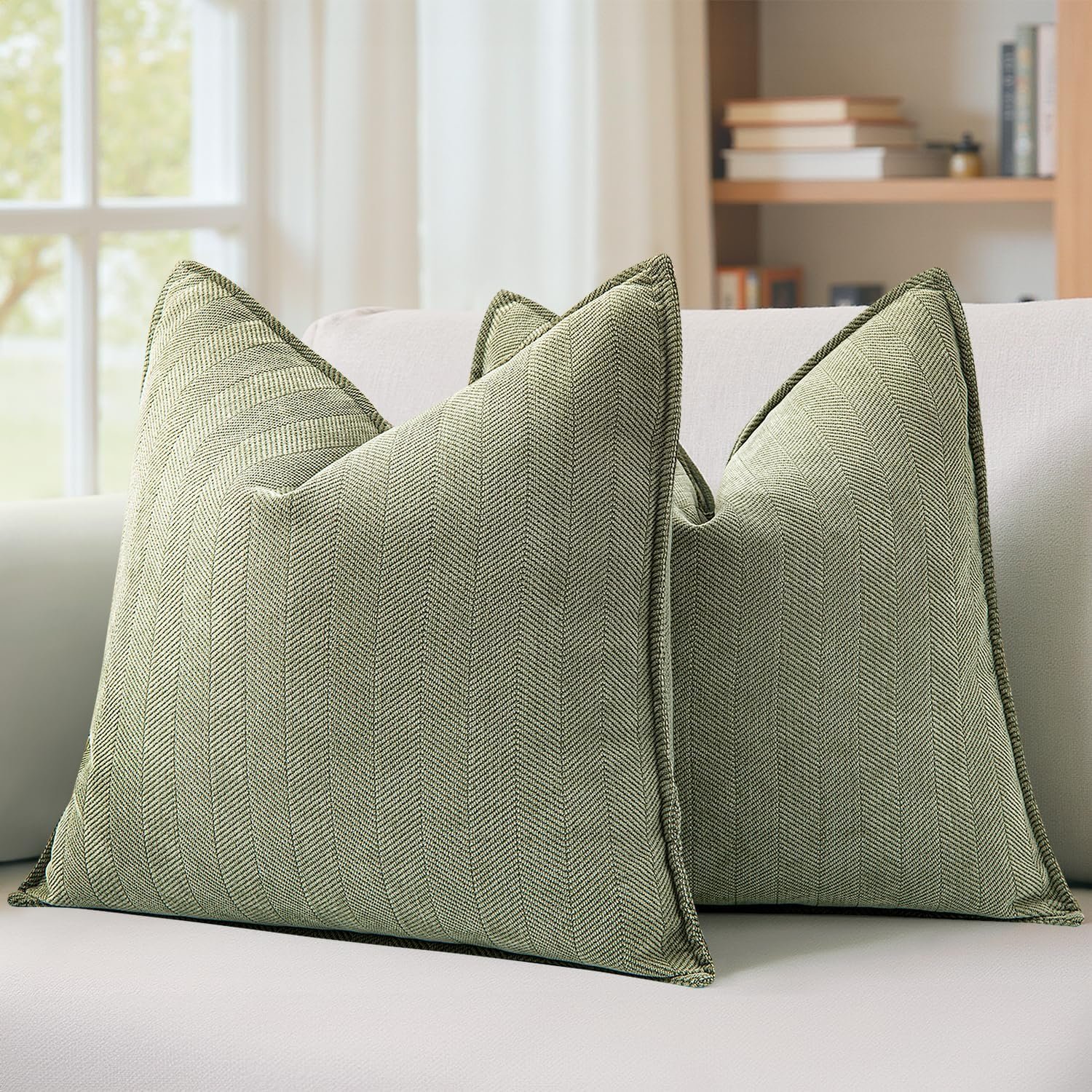 MIULEE Pack of 2 Sage Green Decorative Pillow Covers 20×20 Inch Soft Chenille Luxurious Couch Throw Pillows Farmhouse Cushion Covers with Elegant Design for Sofa Bedroom Living Room Summer Home Decor