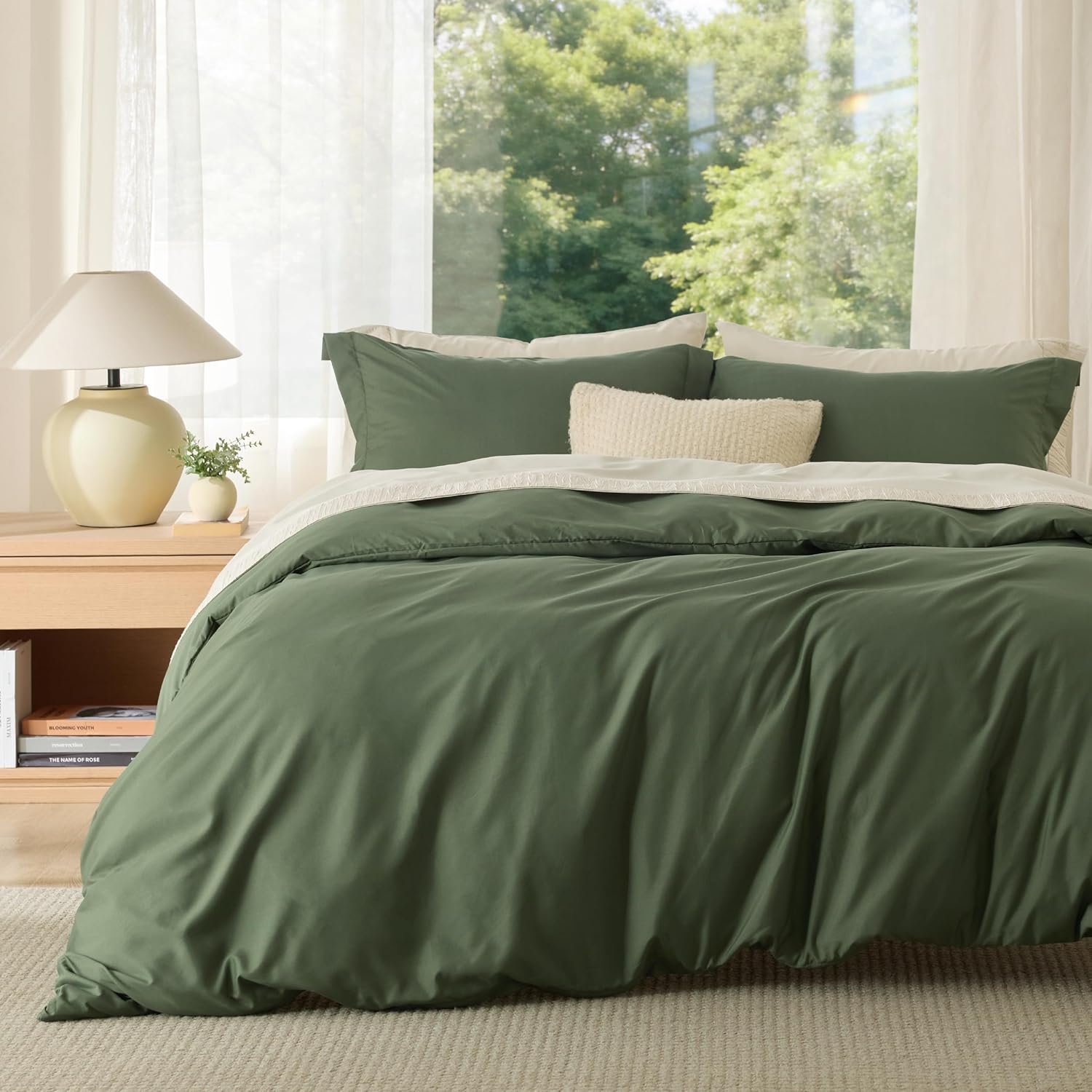 Bedsure Duvet Cover King Size – Soft Double Brushed Bedding Set for Kids & Adults, Zipper Closure, 3 Pieces, Includes 1 Duvet Cover (104″x90″) & 2 Pillow Shams, NO Comforter, Olive Green