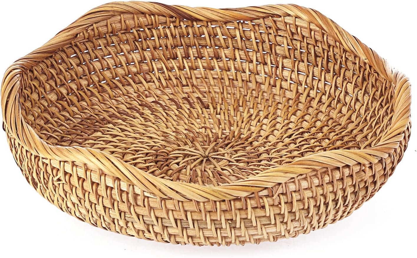Hipiwe Natural Rattan Tray 8.5″ Wicker Storage Bowls Hand Woven Basket Tray for Bread Fruit Key Round Fruit Baskets for Kitchen Entryway Tabletop Decorative Baskets Bowl