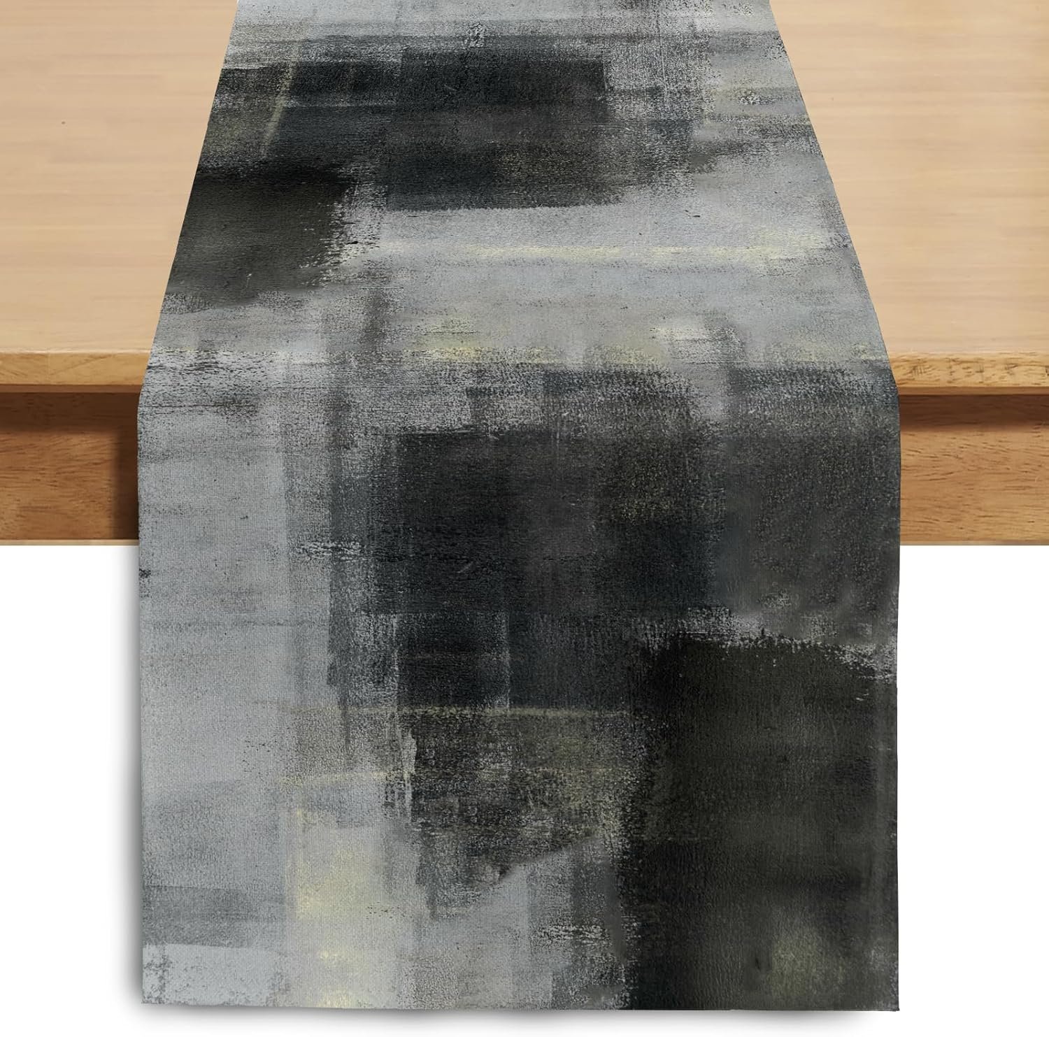 Black Grey Watercolor Table Runner 72 Inches Long, Art Abstract Modern Table Runners for Seasonal Decor Party Kitchen Dining Coffee Table Wedding Home, Machine Washable(13″x72″, Black Grey)