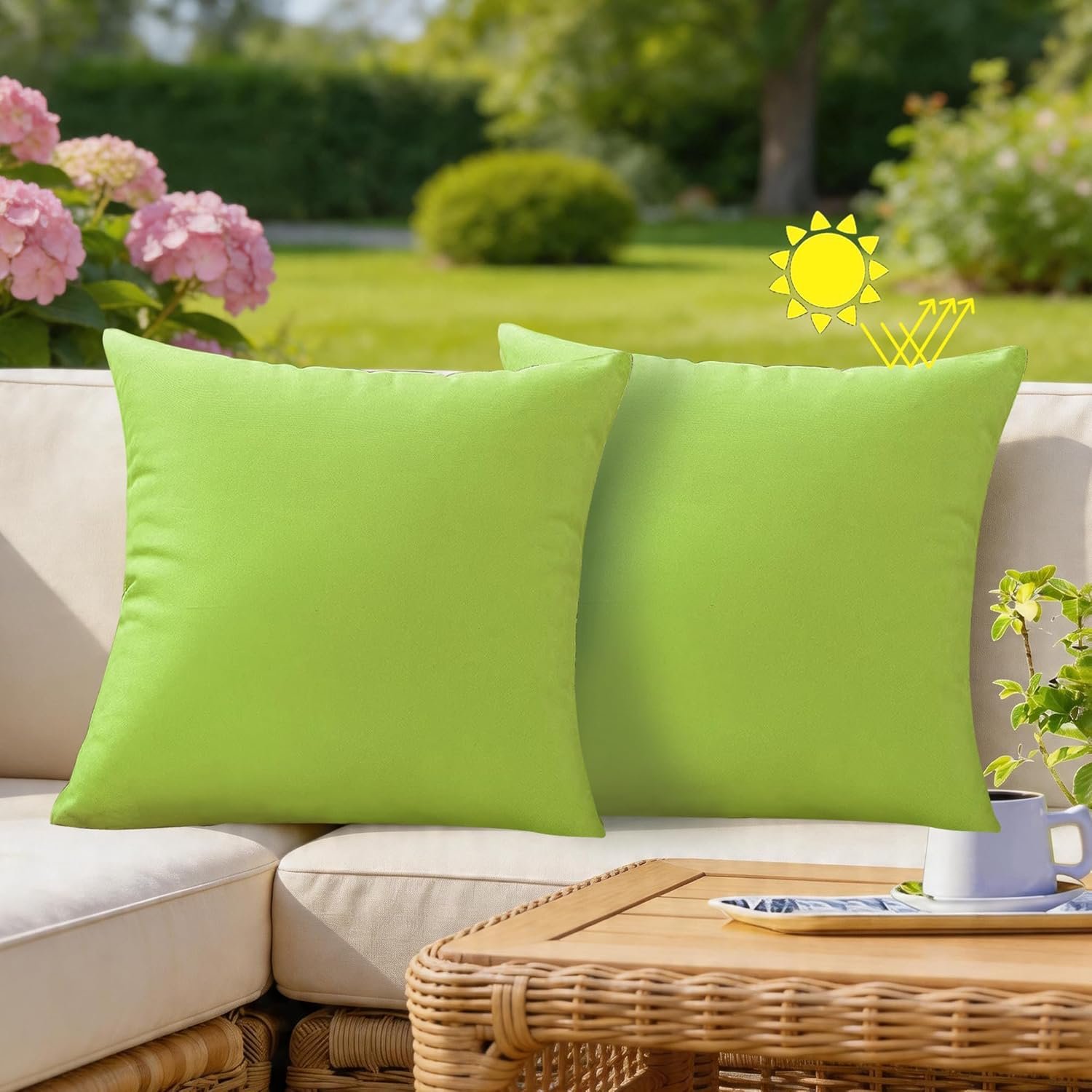 VAKADO Outdoor Waterproof Throw Pillow Covers 18×18 Set of 2, Green Patio Cushion Covers UV Fade Resistant Machine Washable Square Pillow Cases for Outdoor Furniture Couch Garden Bench Porch Decor