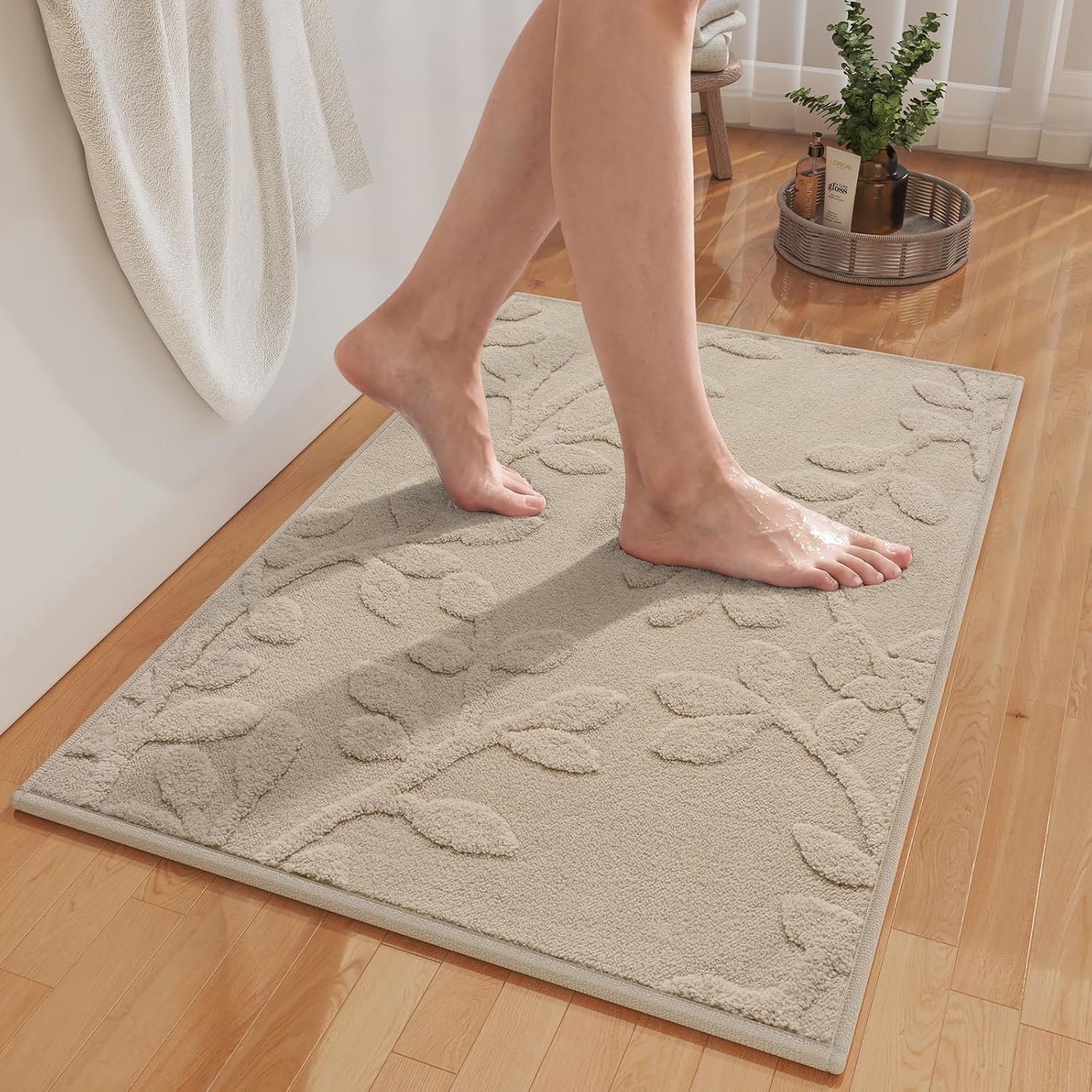 Bathroom Rugs Mat Quick Dry Absorbent Non Slip Bath Mat Bath Mats for Bathtub Mat Bathroom Carpet Fit Under Door Washable Floor Bath Rugs Brown 20×32