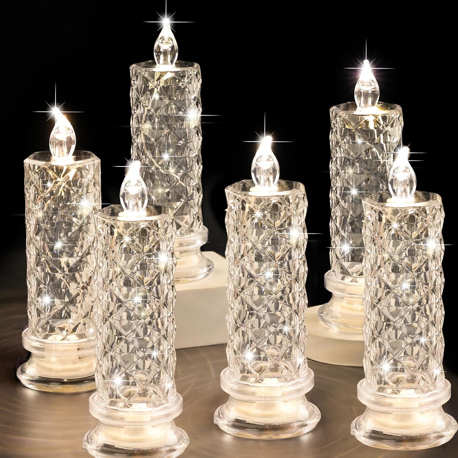 SupBri Rose Shadow LED Flameless Candles, 6PCS Romantic Battery Operated Candles Led Pillar Candles for Valentines Anniversary Wedding Christmas Decorations(White, D 2.5″ x H 7.2″)