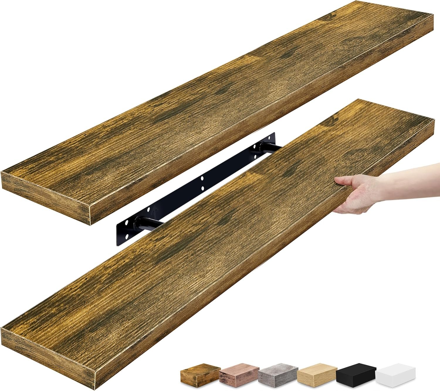 Sorbus Floating Shelves for Wall – 35 Inch Long Bathroom Shelves, Wall Decor for Bedroom, Kitchen, Living Room & Book Storage – Mounted Floating Shelf with Invisible Brackets (Rustic Brown, 2 Pack)