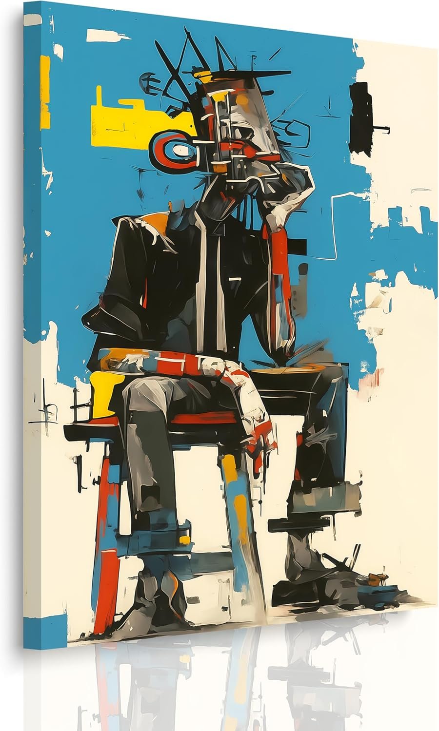 Framed Abstract Street Wall Art Graffiti Style Thoughtful Figure Painting Poster Colorful Modern Canvas Print Art for Living Room Bedroom Office Urban Contemporary Artwork Wall Decor