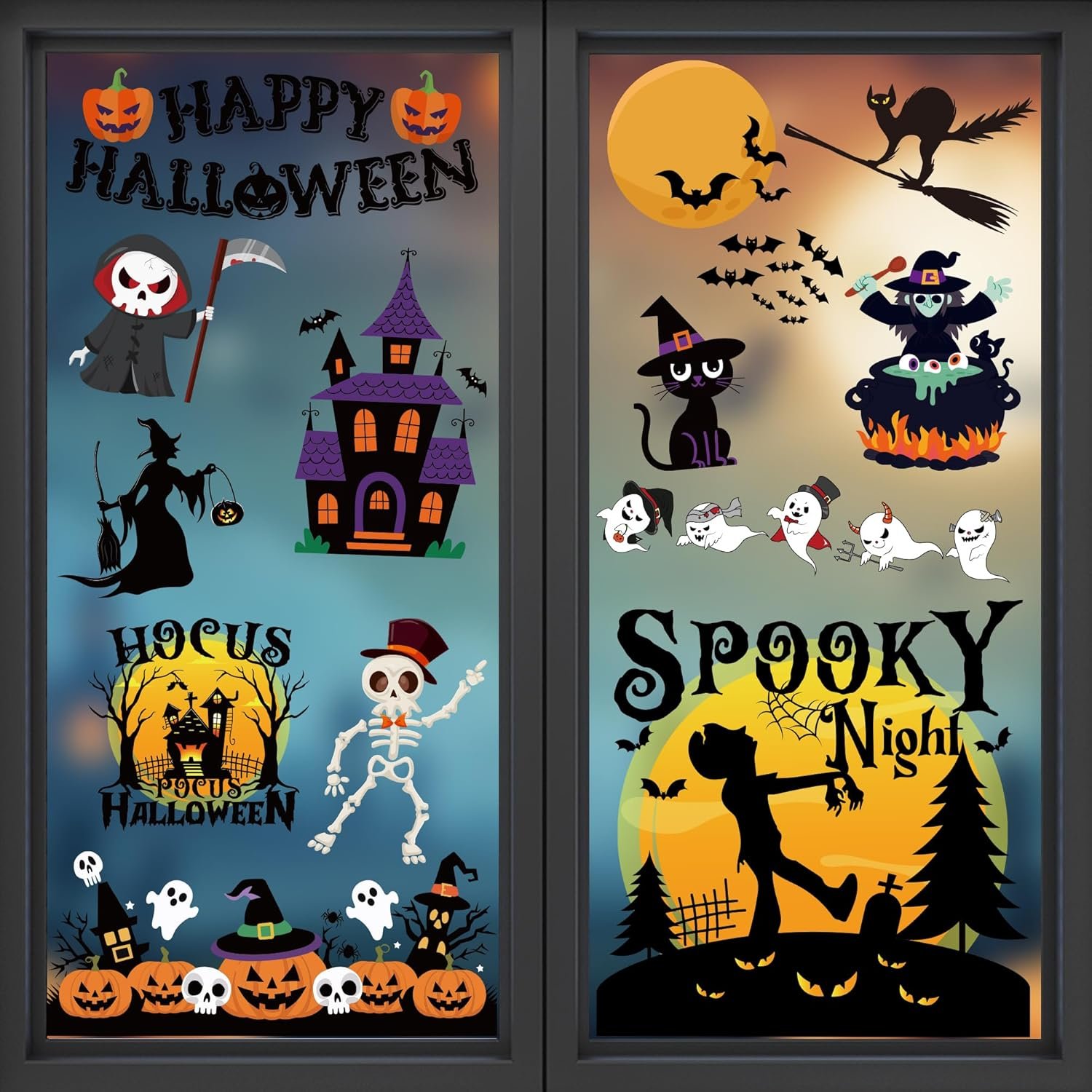 Halloween Party Decorations – Reusable Window Clings for Halloween Decorations Indoor Outdoor | Pumpkin Ghost Static Window Decor Stickers for Office Party Favors Supplies Crafts Gifts Toys for Kids