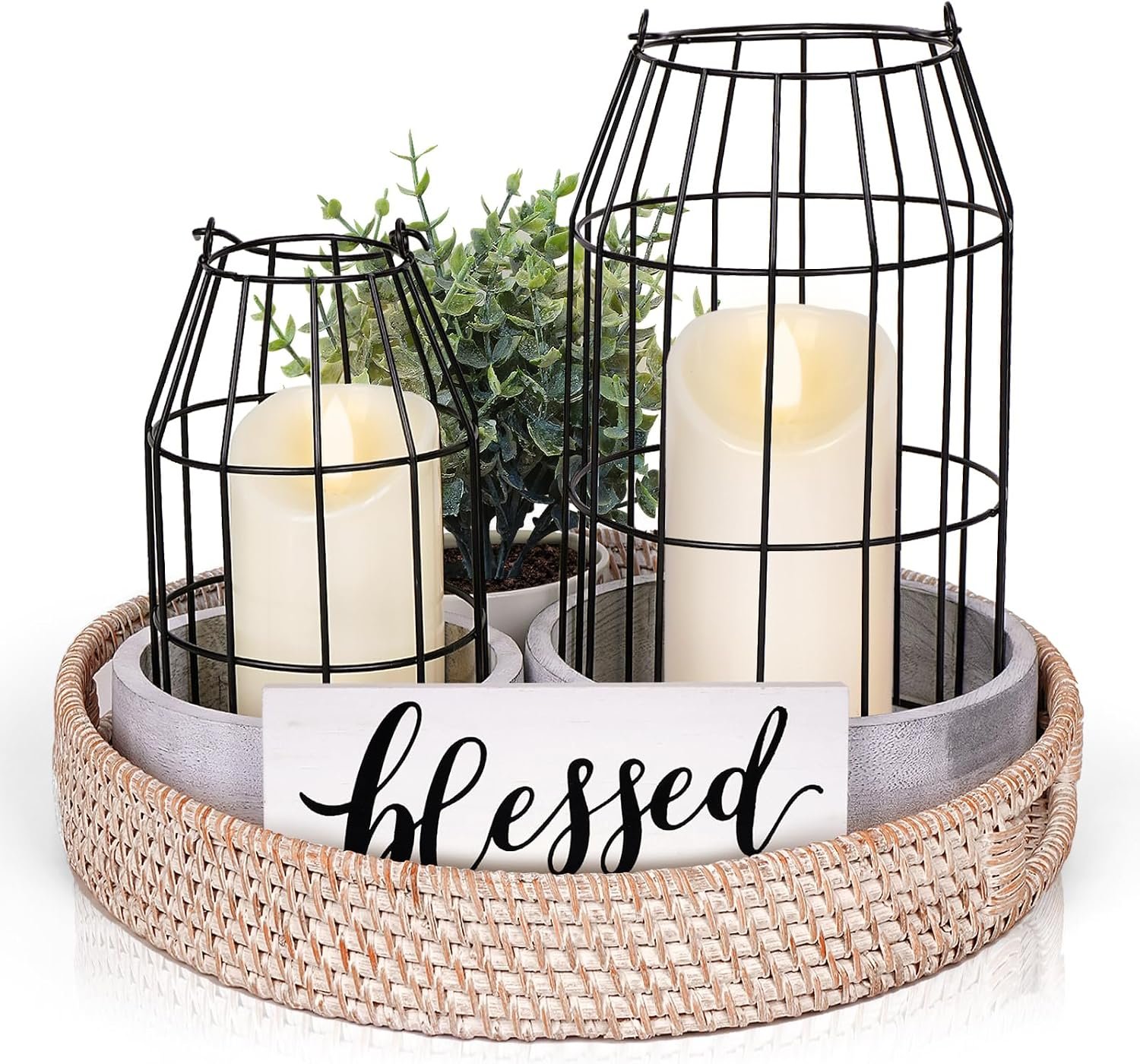 Rustic Farmhouse Decor Set of 7 – for Living Room Dining Table Centerpieces Fireplace Home Decoration- Modern Upscale Kitchen Counter Decor
