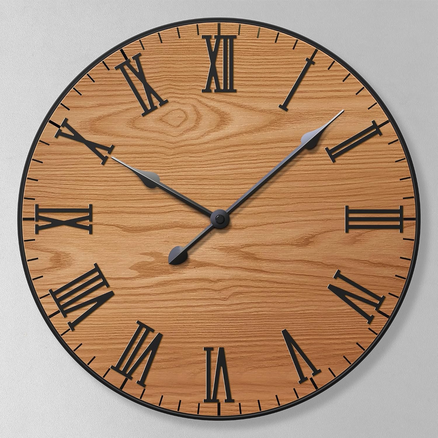 Large Wall Clock 24 Inches – Decorative Wall Clock Large With Real Wood & Roman Numerals – 24 Inch Clocks For Living Room Decor – Large Farmhouse Clocks – Big Wall Clock For Living Room