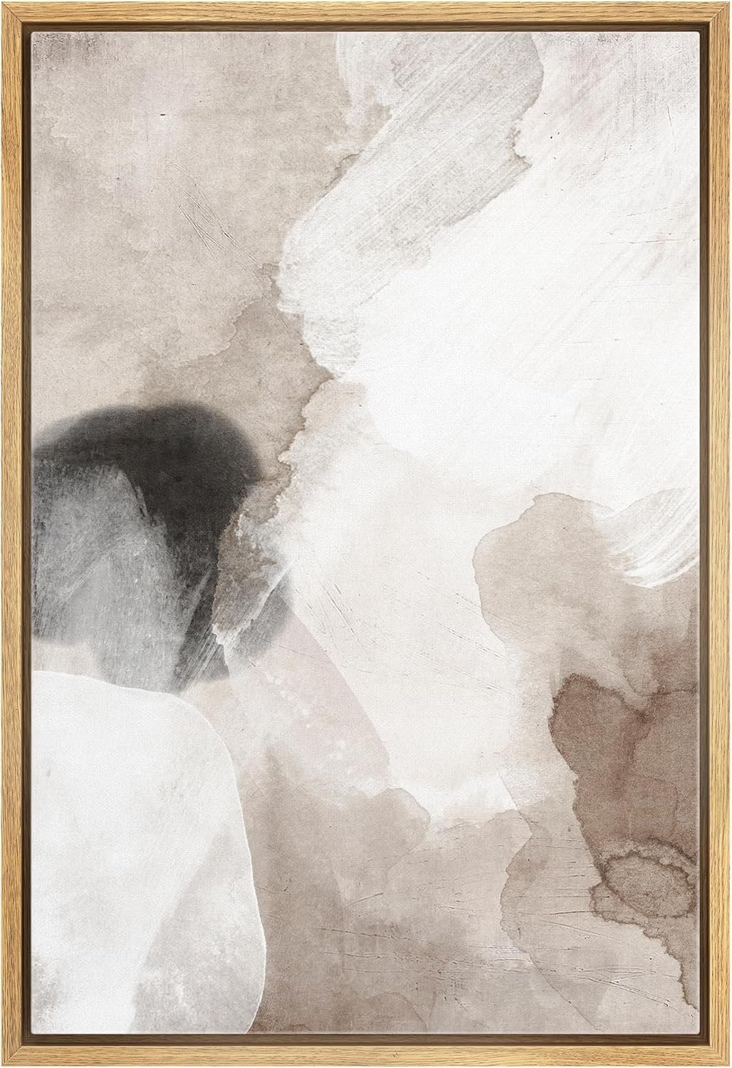 SIGNWIN Framed Canvas Print Wall Art Pastel Grunge Watercolor Gray Abstract Shapes Illustrations Modern Art Minimalism for Living Room, Bedroom, Office – 16″x24″ Natural