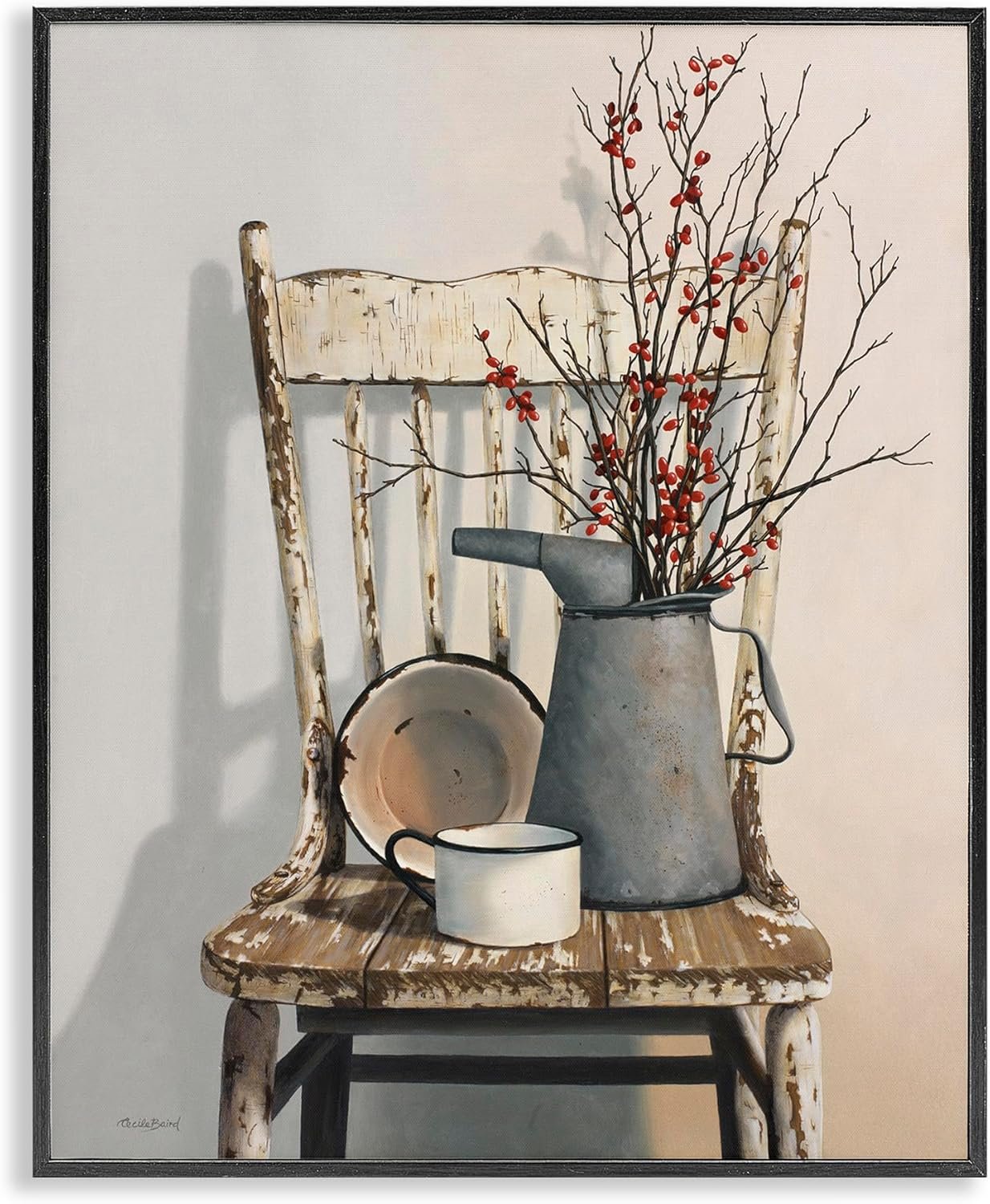 Stupell Industries ‘Vintage Rustic Still Life’, Framed Giclee Art, Black, 16 x 20 Inches, Easy to Hang and Sturdy, Made in USA, by Cecile Baird