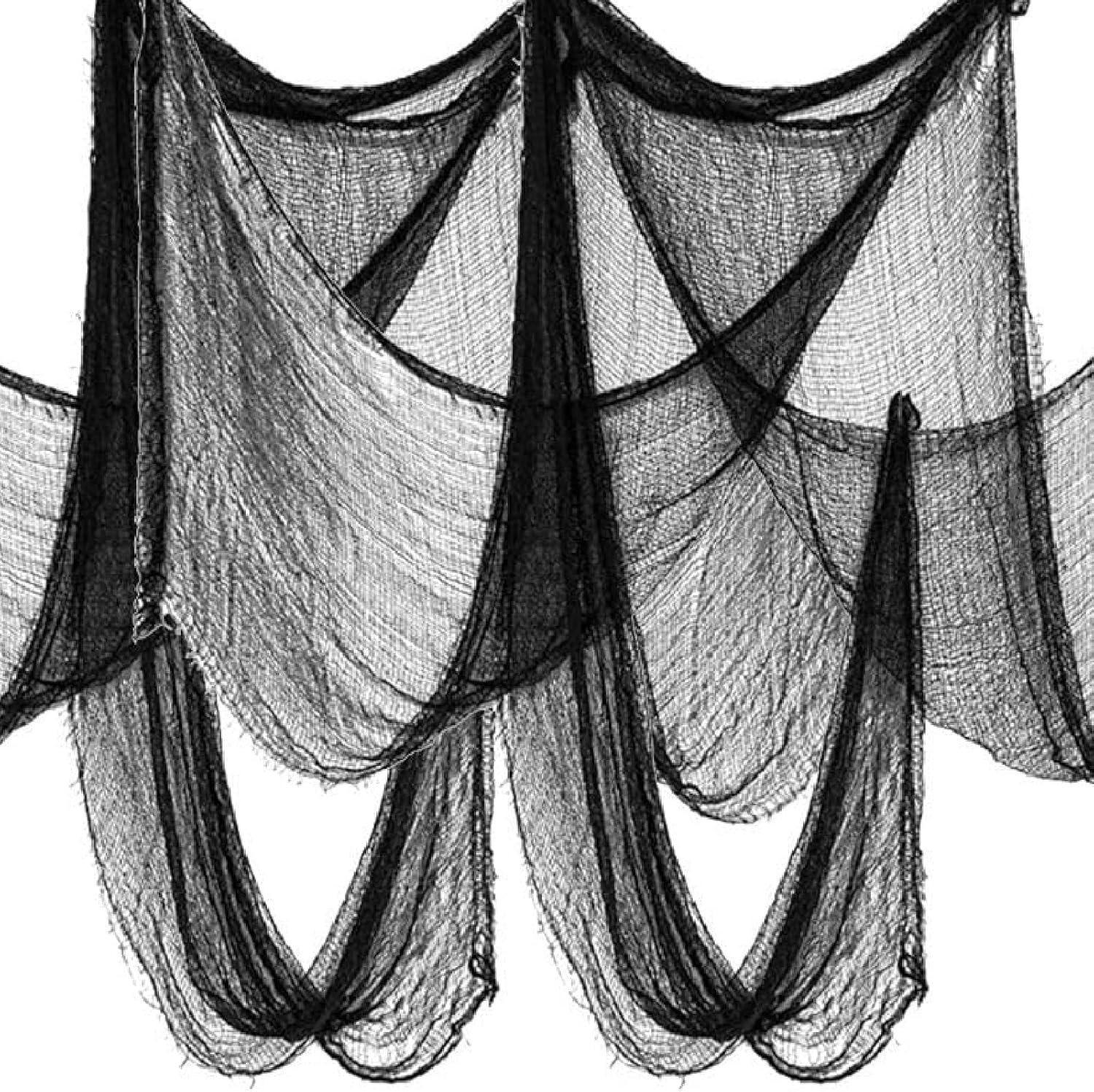 Yobbai 6 Pack Black Creepy Cloth – Halloween Decorations – 30×72 Inch Cotton Fabric – Spooky Fabric for Haunted House, Party, Outdoor or Indoor