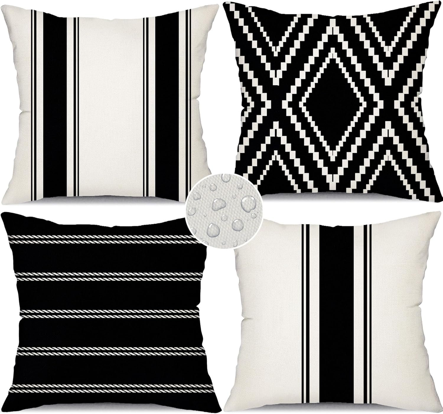 DFXSZ Outdoor Pillow Covers 18×18 Inch Set of 4 Waterproof Modern Geometry Throw Pillows Outdoor Summer Waterproof Decor for Patio Funiture Garden Polyester Cushion Covers 013A