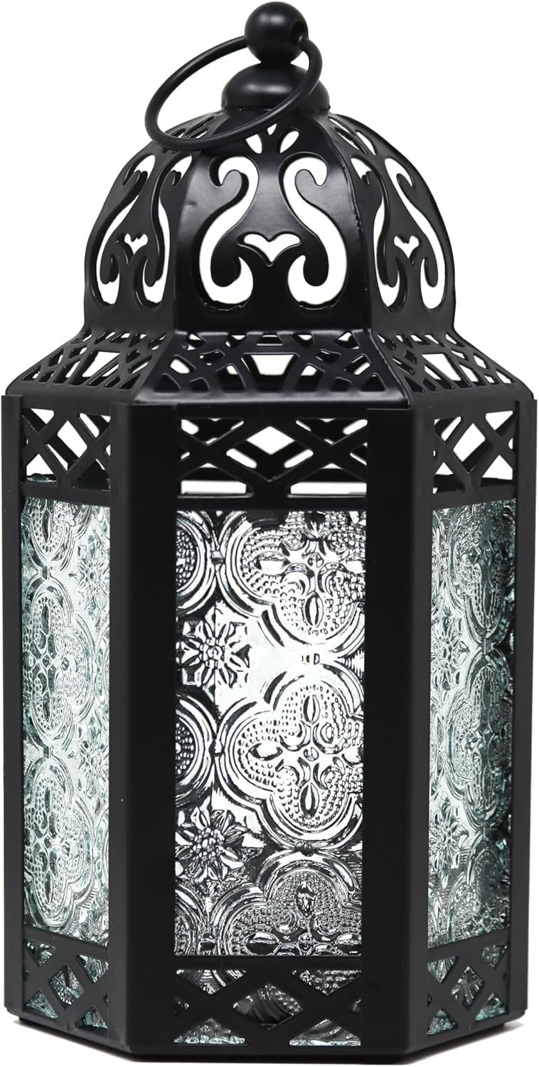 Vela Lanterns Decorative Indoor Candle Holder Table Centerpieces – Moroccan Hanging Outdoor Patio & Porch Home Decor, Turkish Lamp for Wedding, Ramadan (Small 8.5″, Clear Glass)