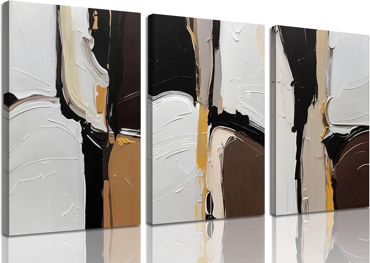 3Pcs Framed Black And White Neutral Abstract Canvas Wall Art Modern Minimalist Abstract Wall Decor Pictures Brown Black Posters Prints for Living Room Bedroom Office Home Decoration 12x16in