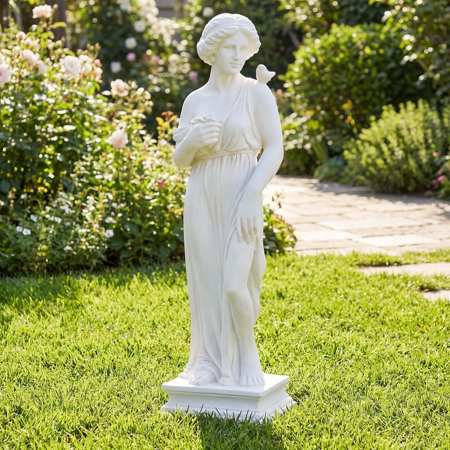 Giantex 31.5″ Greek Goddess Statue with Bird, Roman Style Outdoor Garden Statue, Mythology Sculpture with Antique Finish, Weather-Resistant Magnesium Oxide Yard Decor for Patio, Lawn, Courtyard